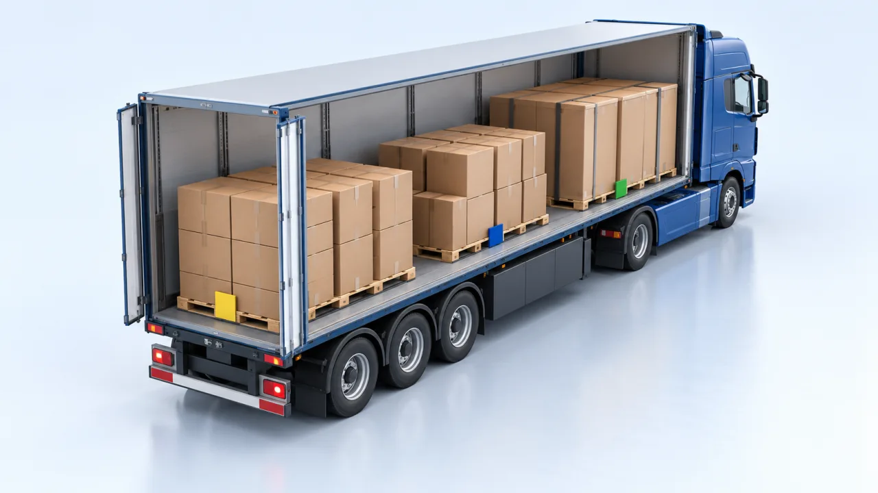 Multi-stop truck load planning: arrange cargo in delivery order: illustrative cargo and loading-space scene.