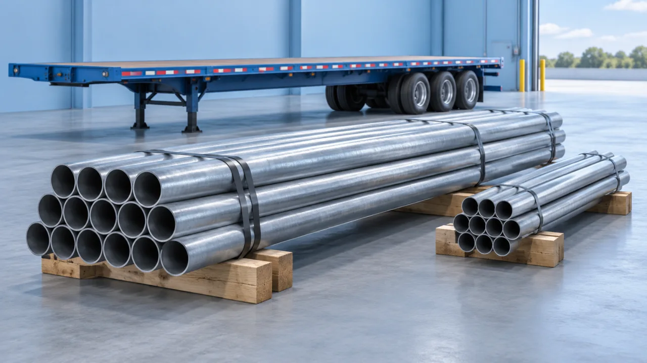 Pipe loading optimization for long and cylindrical cargo: illustrative cargo and loading-space scene.